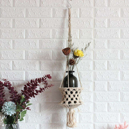 Rustic Beige Hand-Woven Macramé Plant Hanger