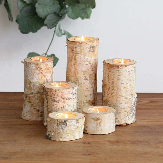 Rustic Birch Wood Tealight Candle Holder - Natural Decor for Home & Events