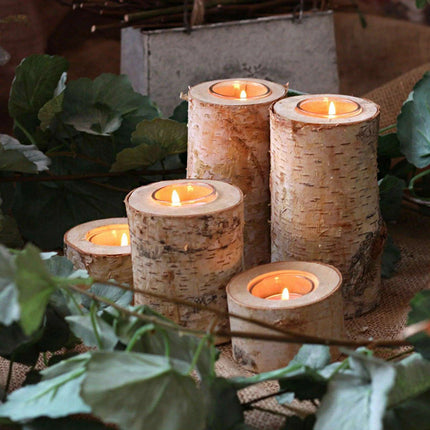 Rustic Birch Wood Tealight Candle Holder - Natural Decor for Home & Events - Très Elite