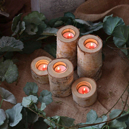 Rustic Birch Wood Tealight Candle Holder - Natural Decor for Home & Events - Très Elite