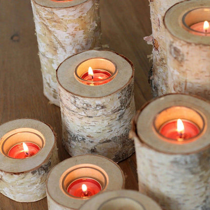 Rustic Birch Wood Tealight Candle Holder - Natural Decor for Home & Events - Très Elite