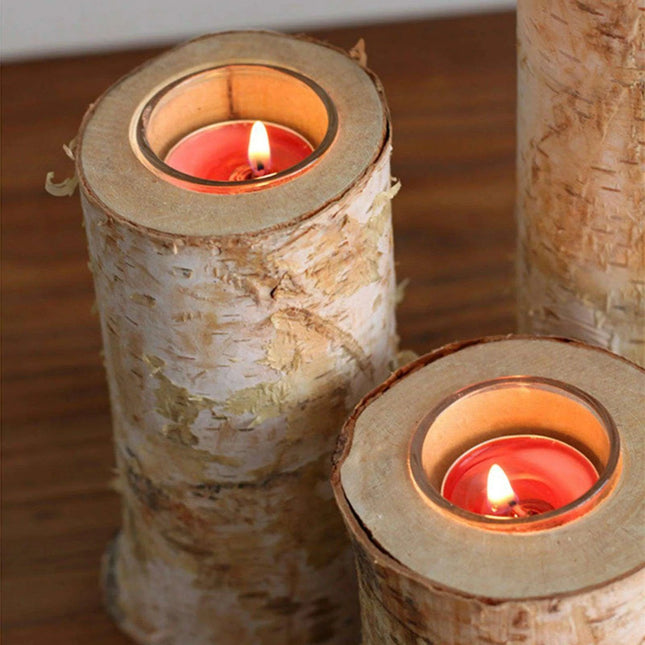 Rustic Birch Wood Tealight Candle Holder - Natural Decor for Home & Events