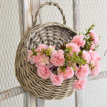 Rustic Blue Rattan Flower Wall Basket for Real or Faux Blooms - Très Elite
