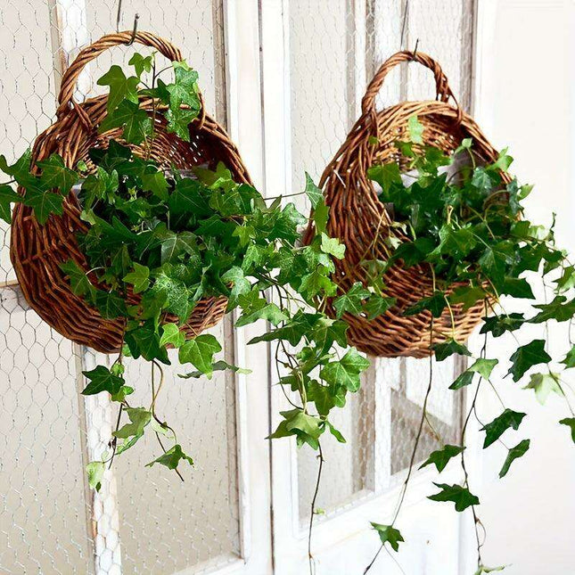 Rustic Blue Rattan Flower Wall Basket for Real or Faux Blooms