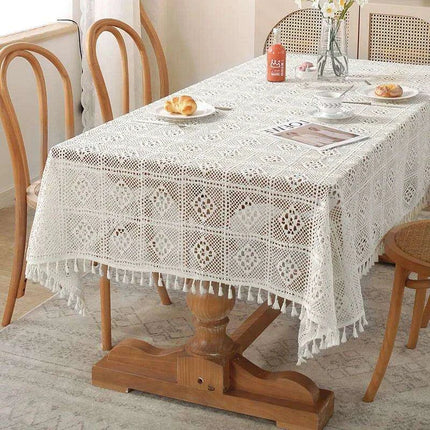 Rustic Elegance Handcrafted Crochet Beige Table Cover - Perfect for Dining, Bridal Celebrations, and Home Decor - Très Elite