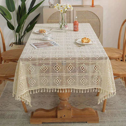 Rustic Elegance Handcrafted Crochet Beige Table Cover - Perfect for Dining, Bridal Celebrations, and Home Decor - Très Elite