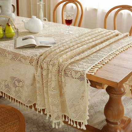 Rustic Elegance Handcrafted Crochet Beige Table Cover - Perfect for Dining, Bridal Celebrations, and Home Decor - Très Elite