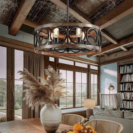 Rustic Farmhouse Circular Chandelier with Wood Grain Finish for Elegant Home and Restaurant Lighting- Très Elite- Très Elite