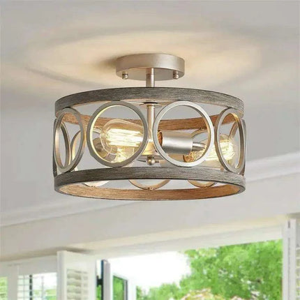 Rustic Farmhouse Circular Chandelier with Wood Grain Finish for Elegant Home and Restaurant Lighting- Très Elite- Très Elite