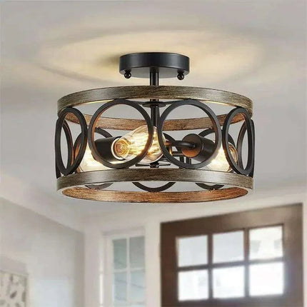 Rustic Farmhouse Circular Chandelier with Wood Grain Finish for Elegant Home and Restaurant Lighting- Très Elite- Très Elite