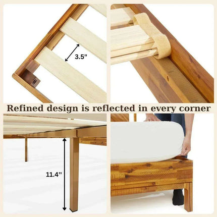 Rustic Golden Brown Acacia Wood Queen Bed Frame with Herringbone Headboard- Très Elite- Très Elite