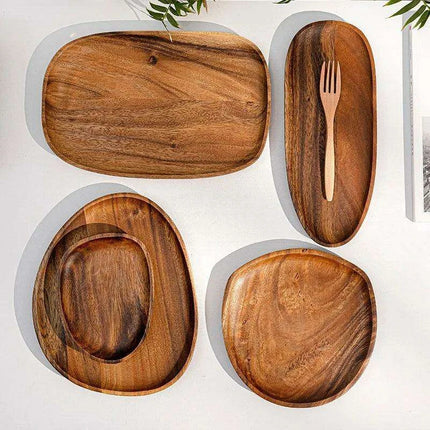 Rustic Irregular Oval Wooden Serving Platters for Sushi, Fruits, and Bread - Distinctive Decorative Dinner Plates for Home - Très Elite
