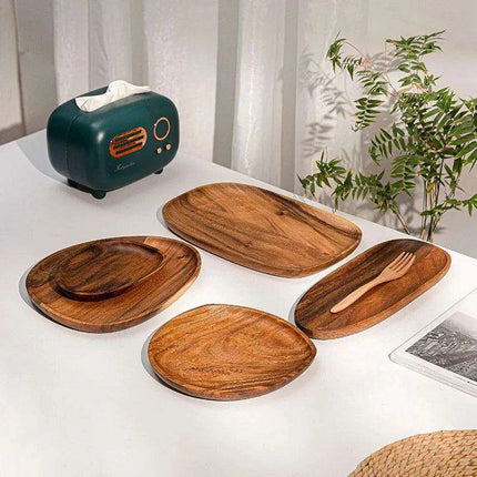 Rustic Irregular Oval Wooden Serving Platters for Sushi, Fruits, and Bread - Distinctive Decorative Dinner Plates for Home - Très Elite