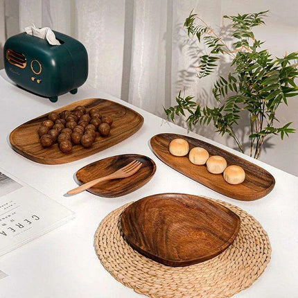Rustic Irregular Oval Wooden Serving Platters for Sushi, Fruits, and Bread - Distinctive Decorative Dinner Plates for Home - Très Elite