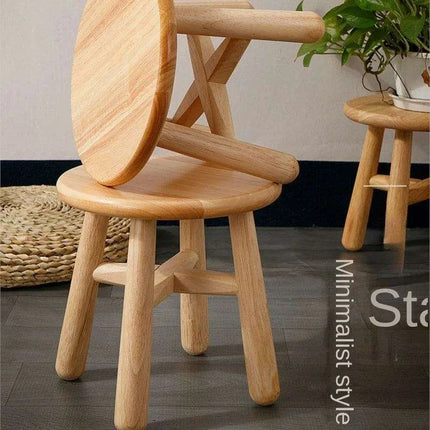 Rustic Kids' Round Wooden Bench - Stylish Multi-Use Stool for Home Decor - Très Elite