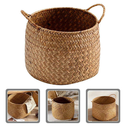 Rustic Seagrass Desktop Organizer and Storage Basket for Home Decor