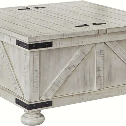 Rustic White Pine Wood Coffee Table with Industrial Dual-Lid Storage Solution - Très Elite