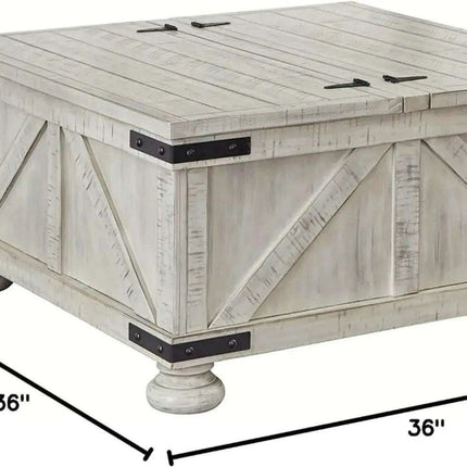 Rustic White Pine Wood Coffee Table with Industrial Dual-Lid Storage Solution - Très Elite