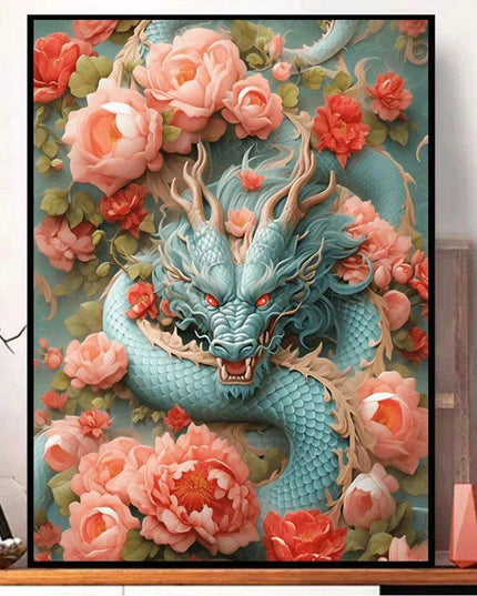 Chinese Dragon Blossom 5D Diamond Art DIY Craft Kit - Complete Embroidery Set with Bonus Square Drills for Stunning Home Decor