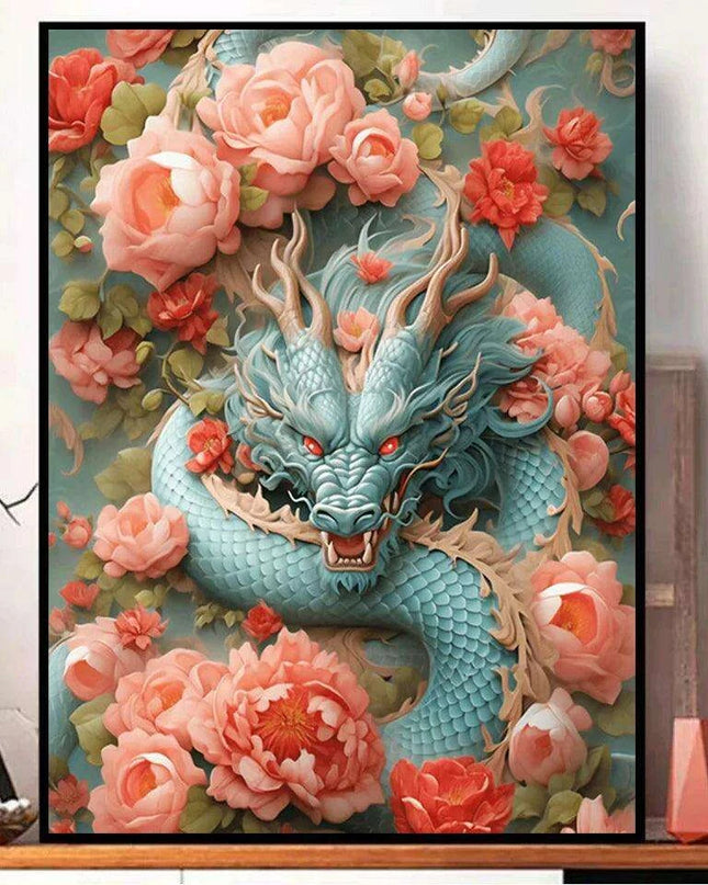 Chinese Dragon Blossom 5D Diamond Art DIY Craft Kit - Complete Embroidery Set with Bonus Square Drills for Stunning Home Decor