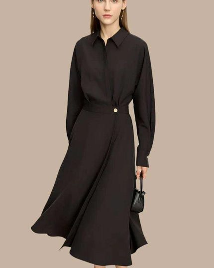 Chic A-Line Long-Sleeve Midi Dress for Women - Essential Autumn Office Wear