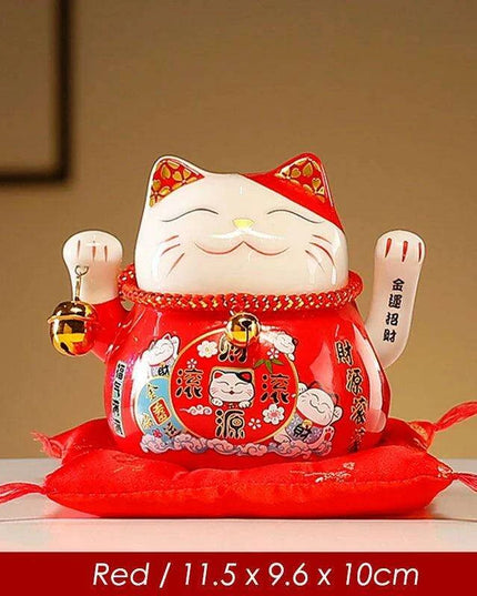 Adorable 4.5 Inch Battery-Operated Ceramic Lucky Cat - A Charming Good Luck Figurine for Home and Gifting
