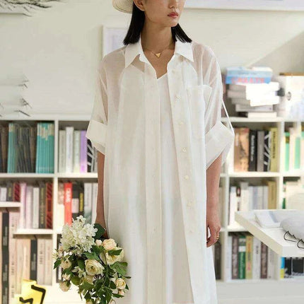 Chic Sheer Belted Dress for Women - Modern Minimalist Summer Style