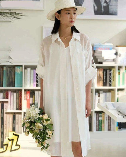 Chic Sheer Belted Dress for Women - Modern Minimalist Summer Style