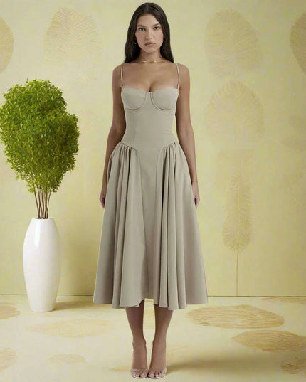 Chic Backless Pleated A-line Midi Dress