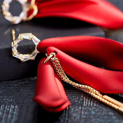 Honeypotson SU-SU Rose Petal Long Earrings - Elegant Red Design
