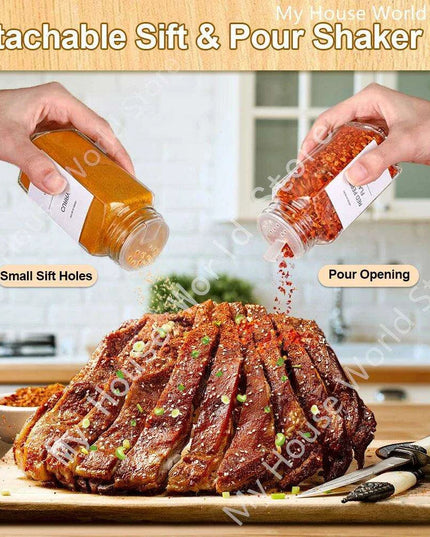 Glass Spice Jar Set with Bamboo Lids, Shaker Tops, Labels & Funnel - 4oz