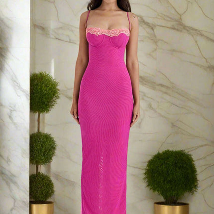 Elegant Backless Patchwork Bodycon Maxi Dress for Women