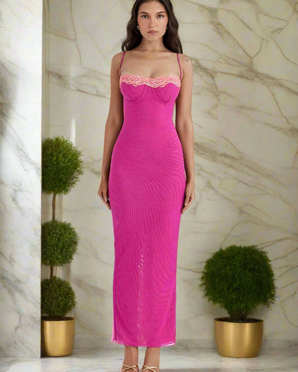 Elegant Backless Patchwork Bodycon Maxi Dress for Women