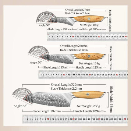 Luxury 73-Layer Damascus Steel Chef's Knife Set with Olive Wood Handles - Ideal for Gifting