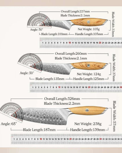 Luxury 73-Layer Damascus Steel Chef's Knife Set with Olive Wood Handles - Ideal for Gifting