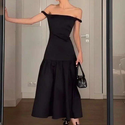 Elegant Ankle-Length Sleeveless Dress with Alluring Slash Neck - Perfect for Autumn Parties and Events