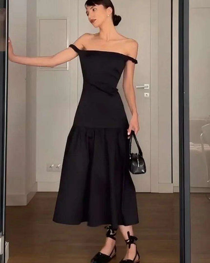 Elegant Ankle-Length Sleeveless Dress with Alluring Slash Neck - Perfect for Autumn Parties and Events