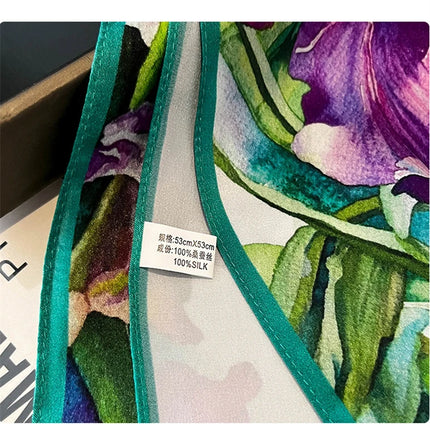 Silk Floral Print Square Scarf - Women's Luxury Neckerchief & Shawl