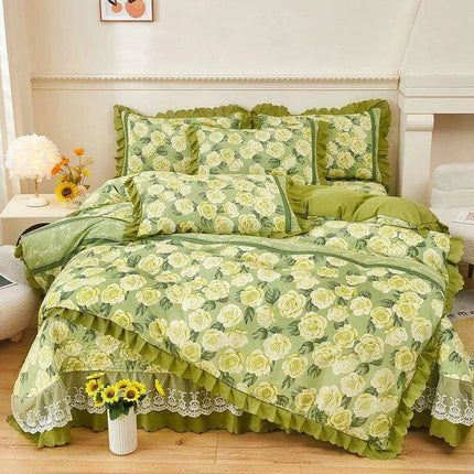 Chic Floral Ruffle Queen Bedding Set