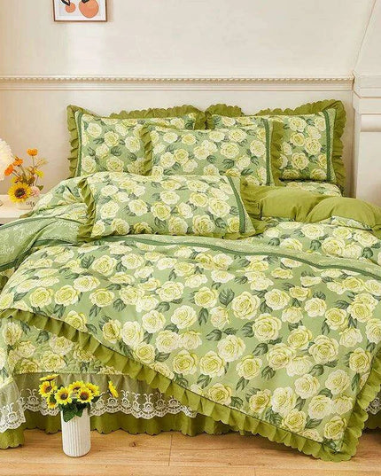 Chic Floral Ruffle Queen Bedding Set