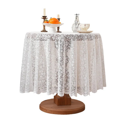 French Floral Lace Tablecloth — White, Multi-Shape, 5 Sizes