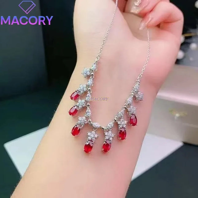MACORY Natural Ruby Necklace in 925 Sterling Silver with Certificate,