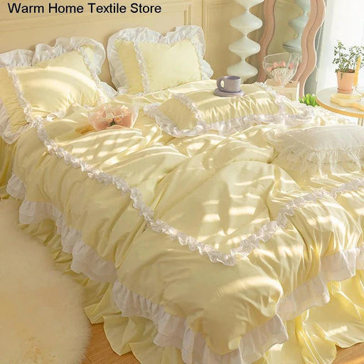 Luxurious Korean-Inspired Bedding Ensemble with Quilt Cover, Pillowcases, and Flat Sheets