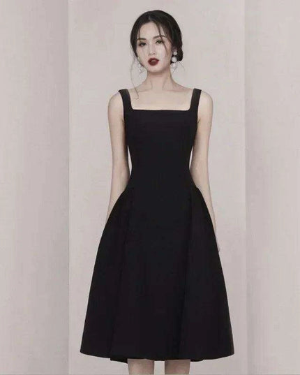 Timeless Elegance Black Silk Midi Dress - Classic Audrey Hepburn Inspired Gown