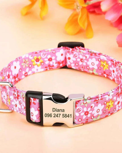 Personalized Floral Nylon Dog Collar - Stylish ID Collars for Dogs of All Sizes