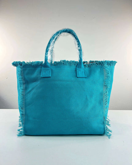 Personalized Trendy Fringed Canvas Tote with Stylish Ruffles