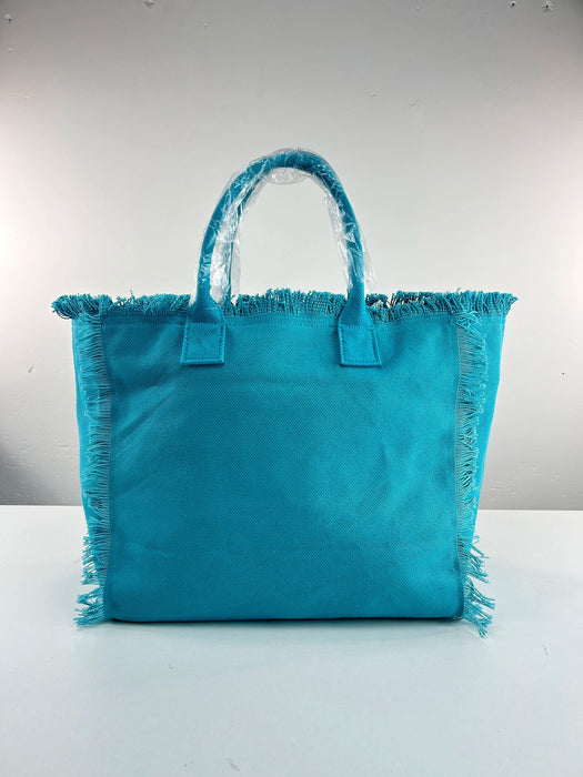 Personalized Trendy Fringed Canvas Tote with Stylish Ruffles