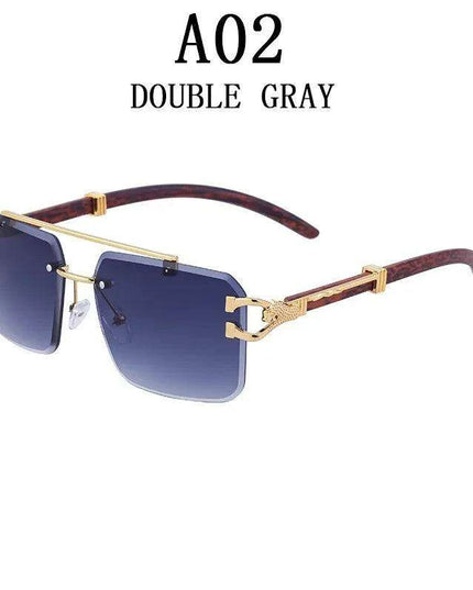 Retro Rimless Sunglasses with Wood Finish and UV Protection