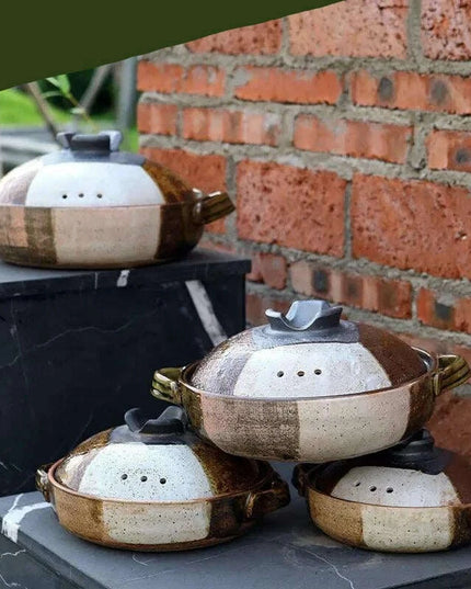 Elegant Tri-Section Japanese Clay Casserole: Perfect for High-Heat Culinary Creations