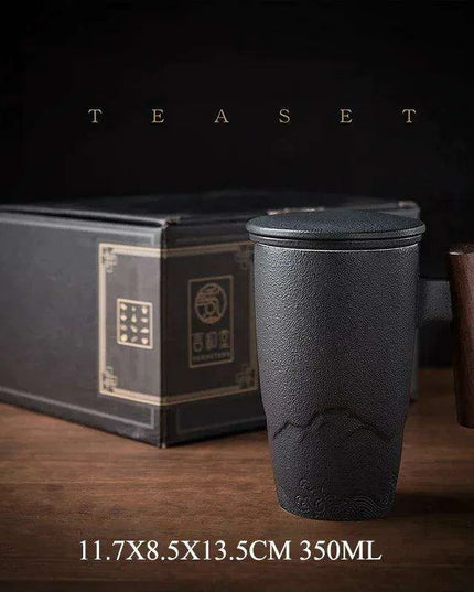 Chic Retro Ceramic Tea Mug with Wooden Lid and Handle - Perfect for Gifting at Home or Office